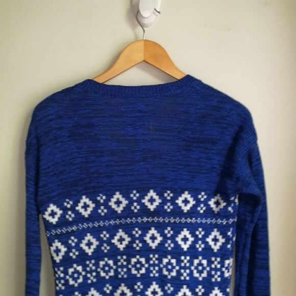 HOLLISTER Navy Blue & White Fair Isles Cotton Knitted Sweater Extra-Small - Picture 10 of 15